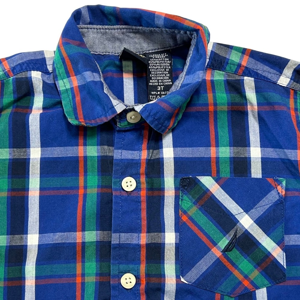 Nautica Boys Plaid Long Sleeve Button Up Shirt Size 3T Blue Green